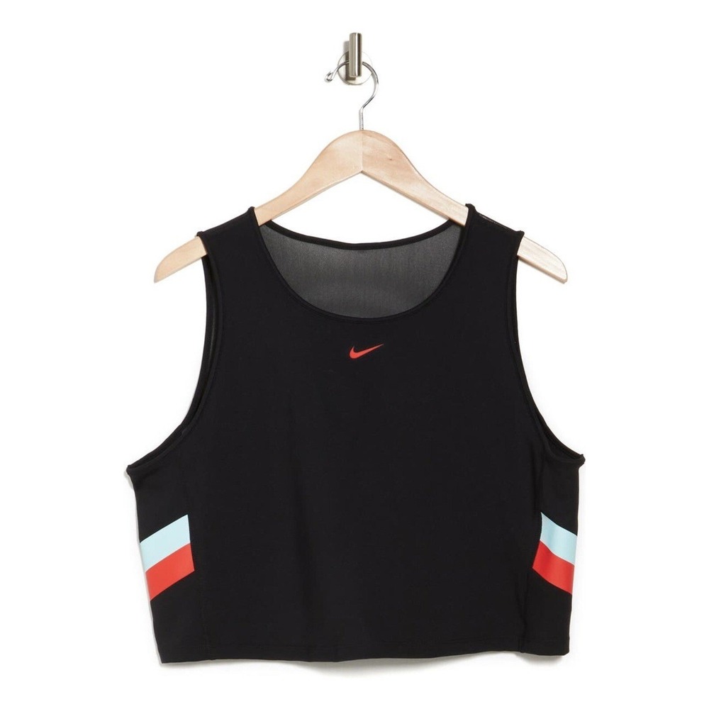 Nike Dri FIT Crop Tank Womens 2X Black Colorblock Stripe DH3185 010 NWT